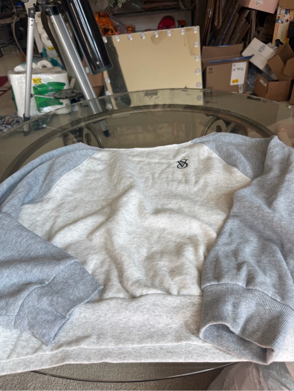 Victoria's Secret Two-Tone Light Gray Crewneck Sweatshirt